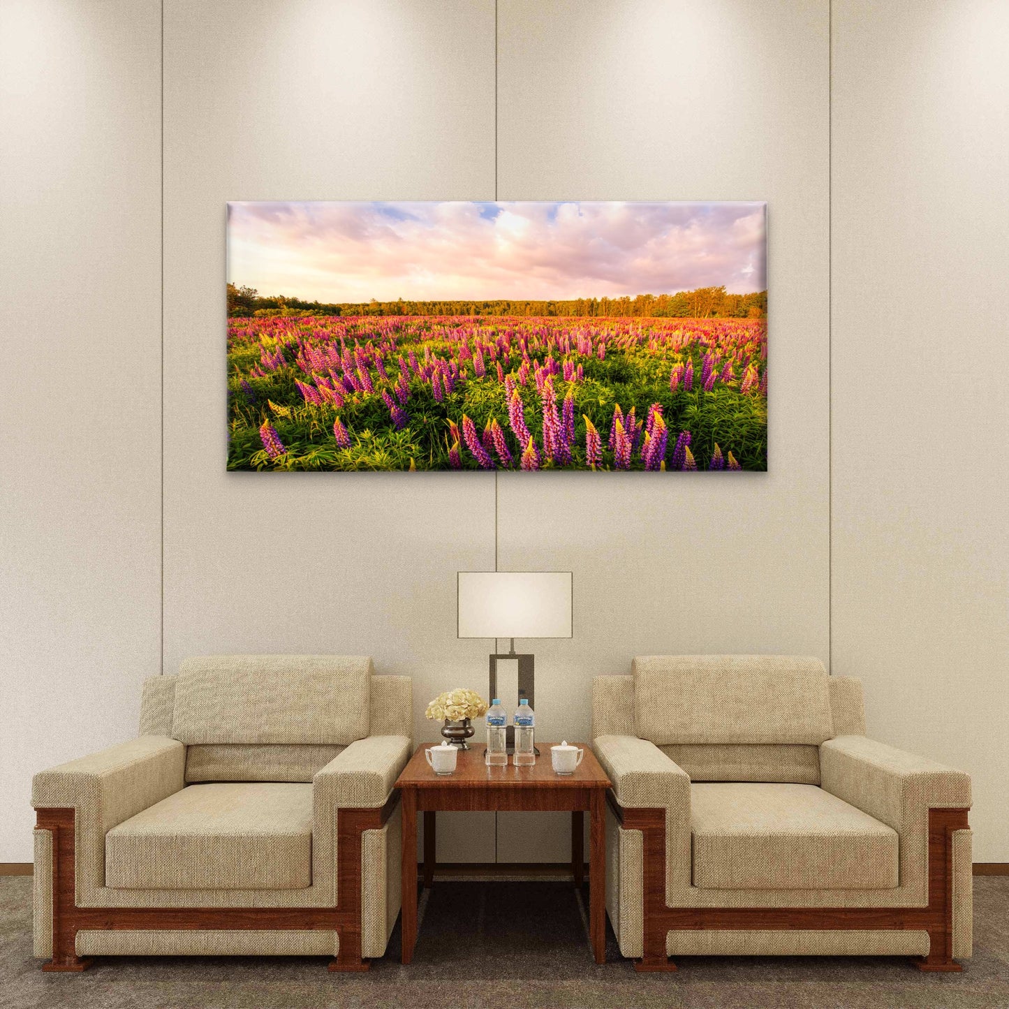 Iceland Lupine Field Sunset Wall Art Canvas Office Home Room Framed 120x60cm