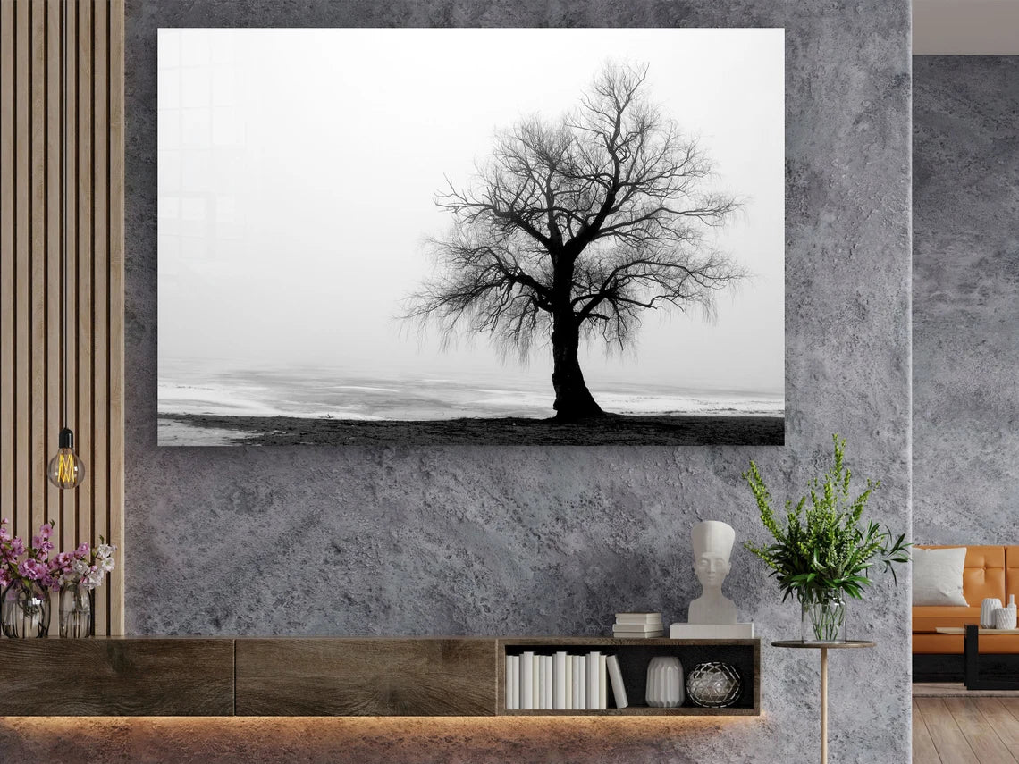 Alone Tree B&W View UV Direct Aluminum Print Australian Made Quality