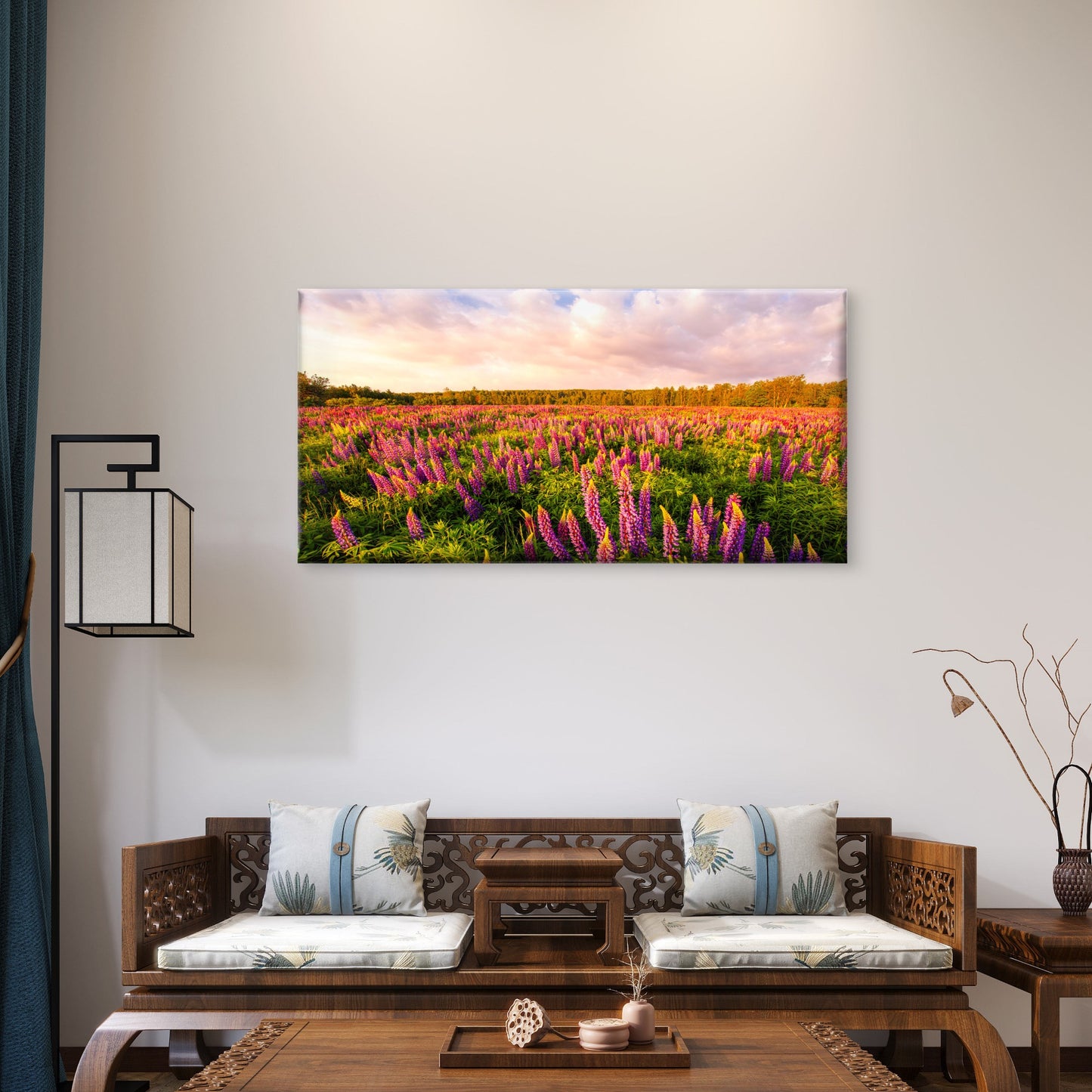 Iceland Lupine Field Sunset Wall Art Canvas Office Home Room Framed 120x60cm