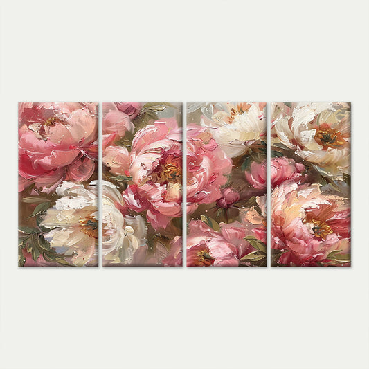 4pcs Floral Peony Flower Pink White Painting Wall Art Canvas Framed 45x80cm - High Quality Print 100% Australian Made Wall Canvas Ready to Hang