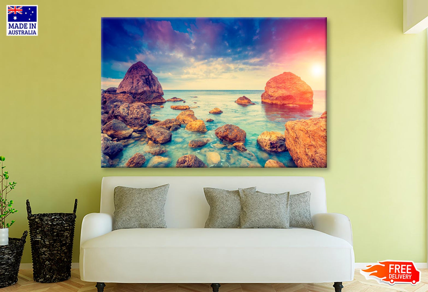 Morning Blue Sea Glowing by Sunlight  Wall Art Decor 100% Australian Made