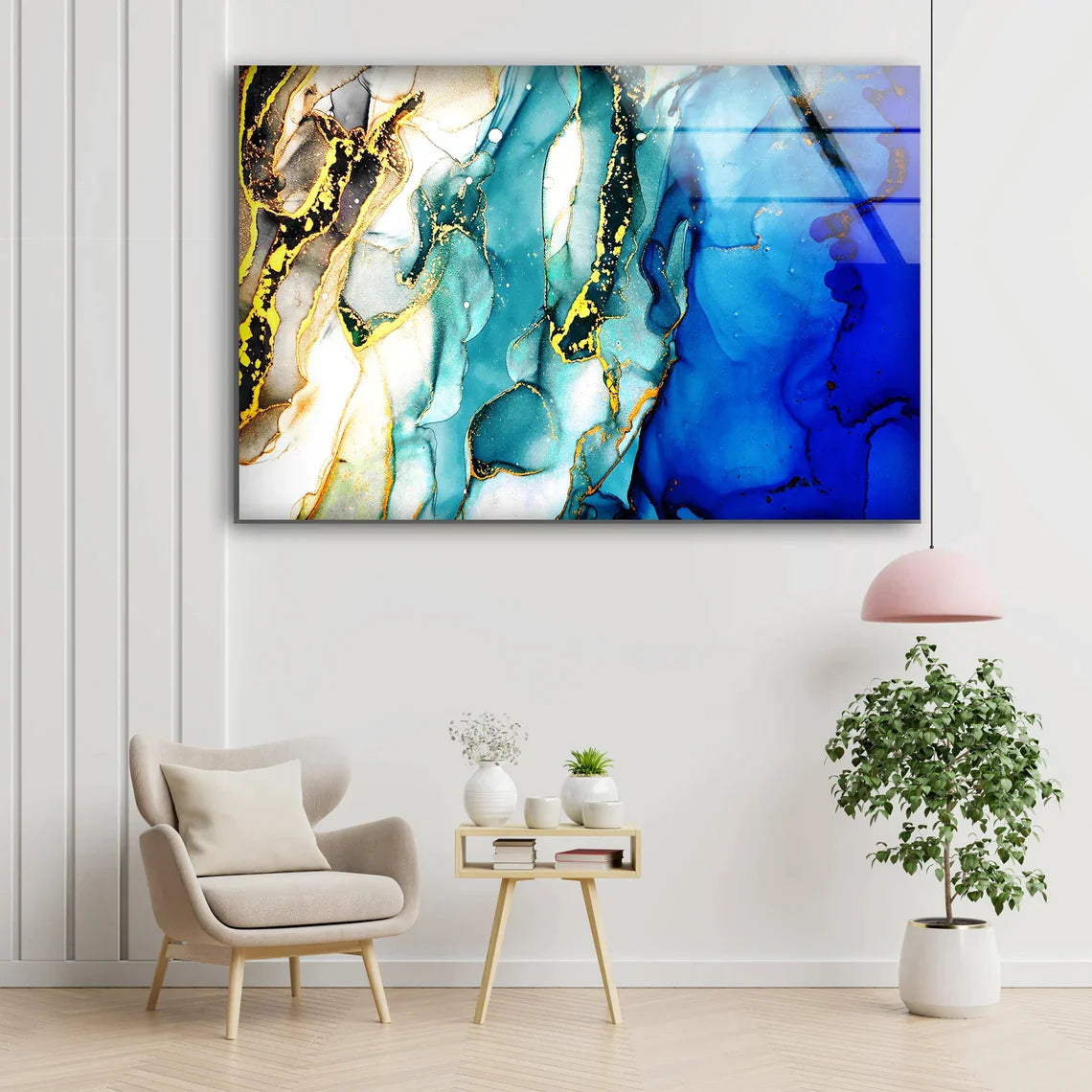 Blue Gold & White Fluid UV Direct Aluminum Print Australian Made Quality