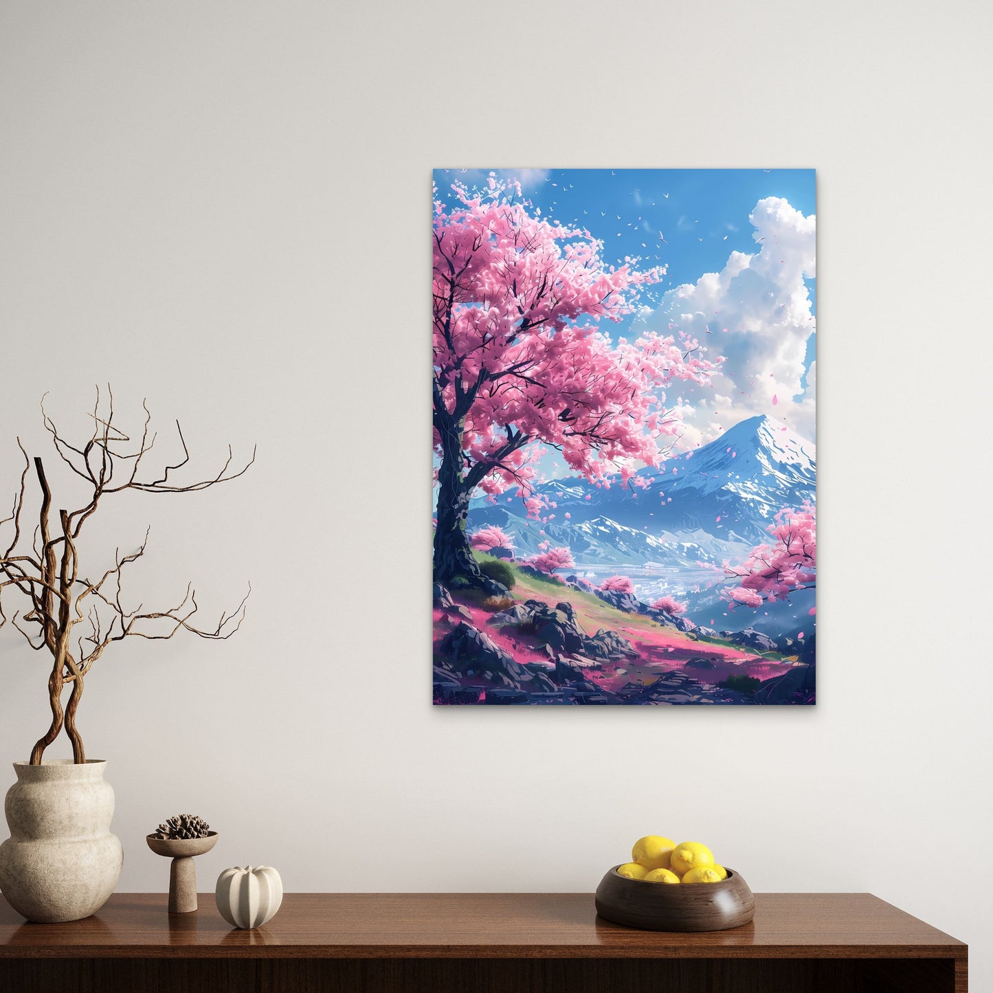 Mount Fuji Sakura Spring Valley 40x60cm Metal Print Ready to Hang