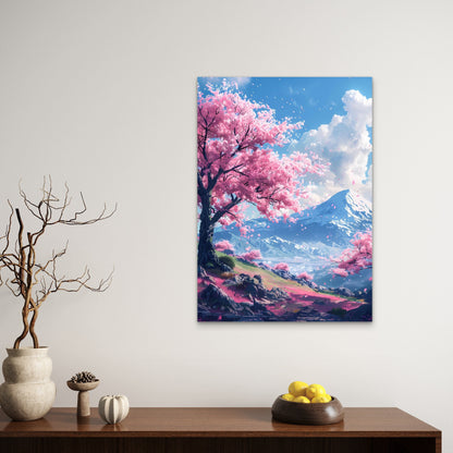 Mount Fuji Sakura Spring Valley 40x60cm Metal Print Ready to Hang
