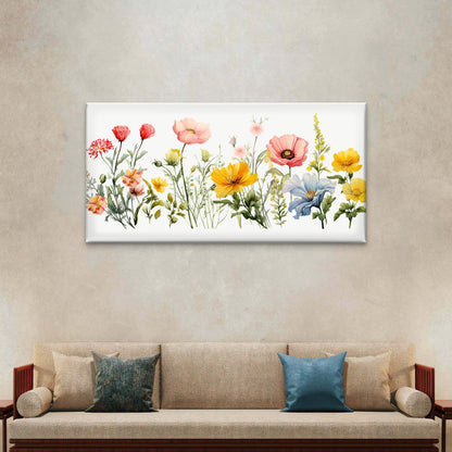 Watercolor Wildflowers Floral Wall Art Canvas Office Home Room Framed 120x60cm - Bella Home Decor