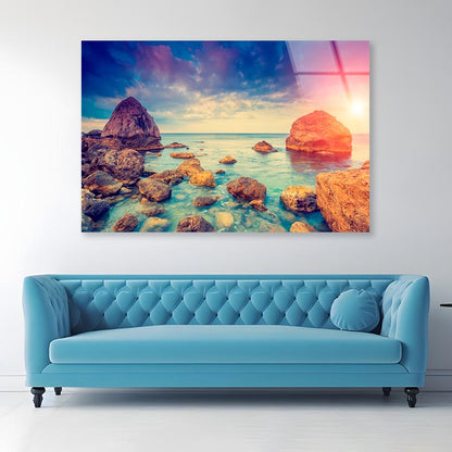 Morning Blue Sea Glowing by Sunlight  Acrylic Glass Print Tempered Glass Wall Art 100% Made in Australia Ready to Hang - Bella Home Decor