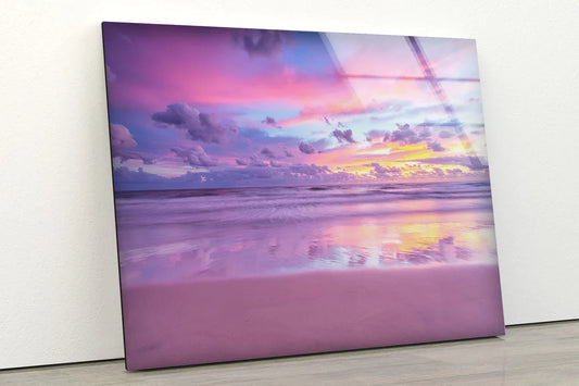 Pink Sunset Sea Scenery UV Direct Aluminum Print Australian Made Quality
