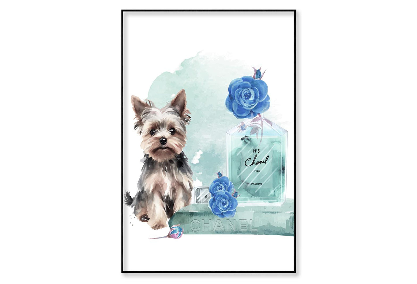 Perfume With Dog and Book set Wall Art Limited Edition High Quality Print Canvas Box Framed Black