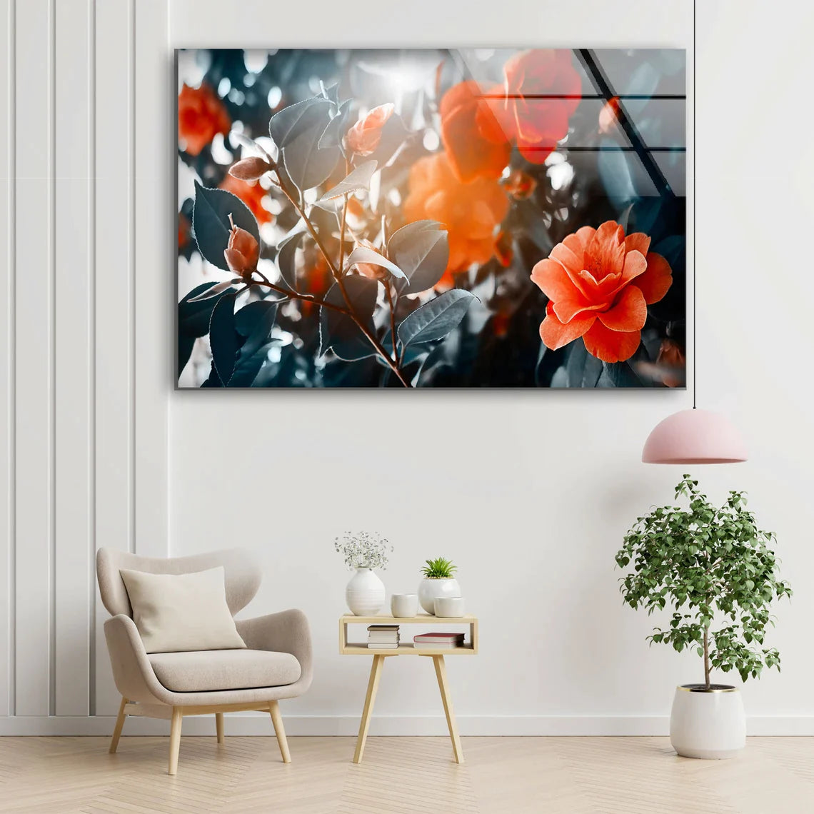 Red Flowers Tree Bush UV Direct Aluminum Print Australian Made Quality