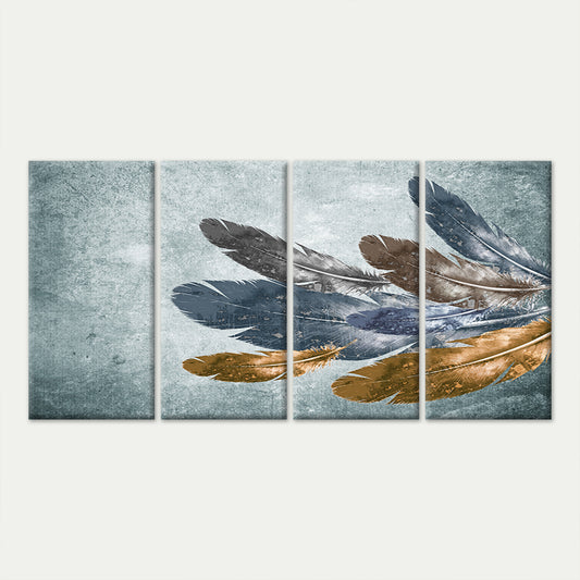 4pcs Modern Nordic Rustic Indigo Quill Leaf Wall Art Canvas Framed 45x80cm - High Quality Print 100% Australian Made Wall Canvas Ready to Hang