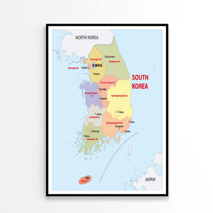 South Korea Administrative Map Home Decor Premium Quality Poster Print Choose Your Sizes