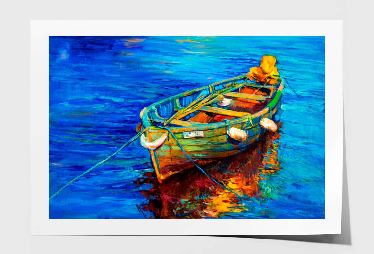 Boat On Lake Oil Painting Wall Art Limited Edition High Quality Print Unframed Roll Canvas None