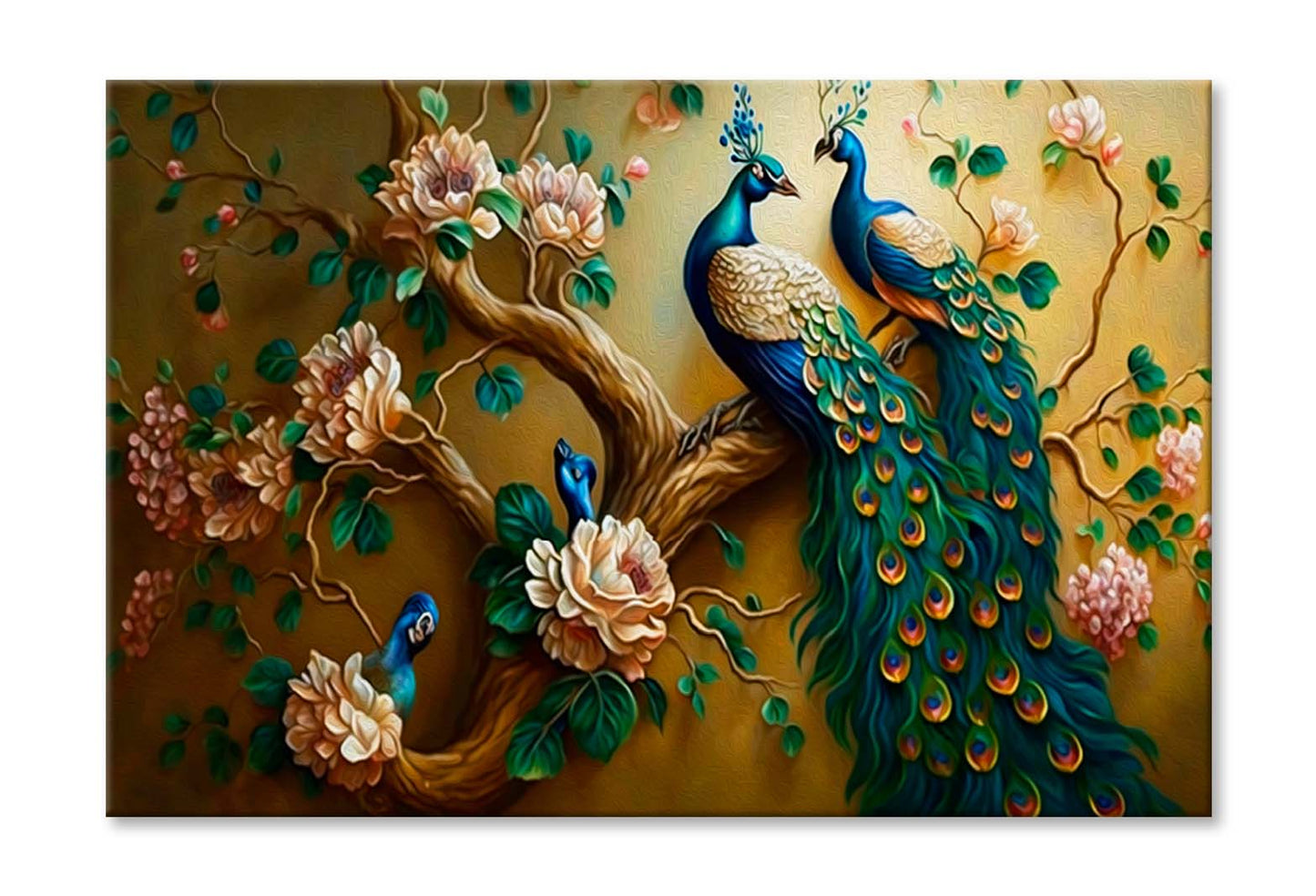 Two Peacock with Gold Flowers Wall Art Limited Edition High Quality Print