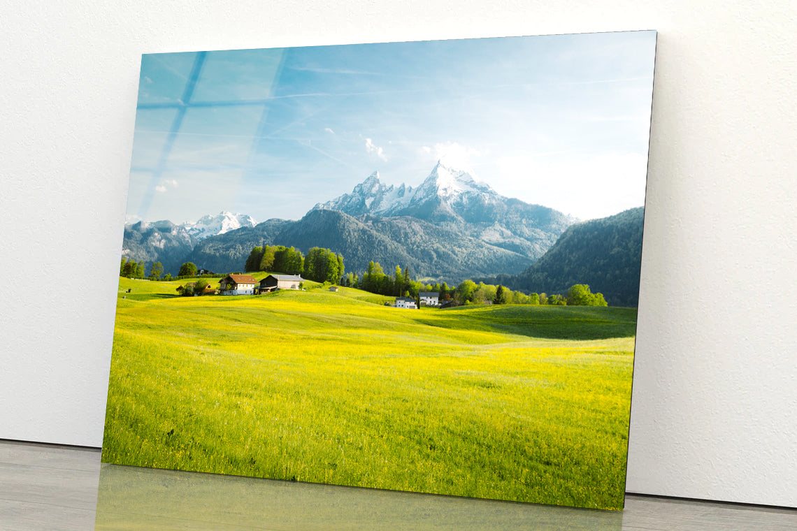 A Field Of Grass in the Foreground and Mountains Acrylic Glass Print Tempered Glass Wall Art 100% Made in Australia Ready to Hang