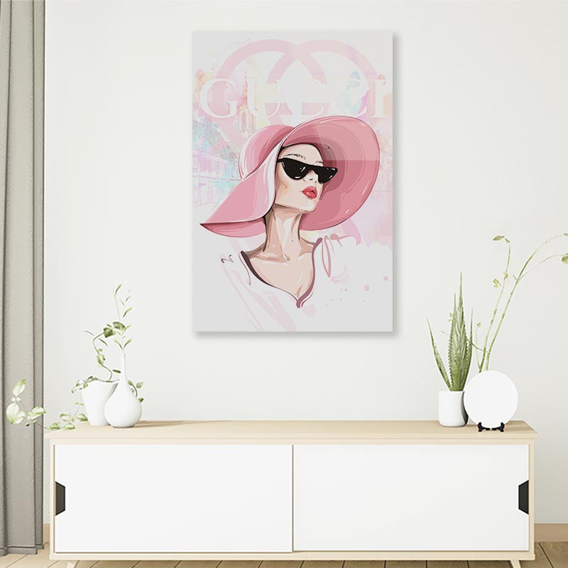 Lady With Pink Hat 3D Design Acrylic Glass Print Tempered Glass Wall Art 100% Made in Australia Ready to Hang