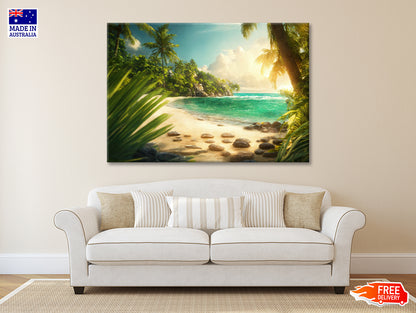 Beach with Palm Tree Print 100% Australian Made - Bella Home Decor