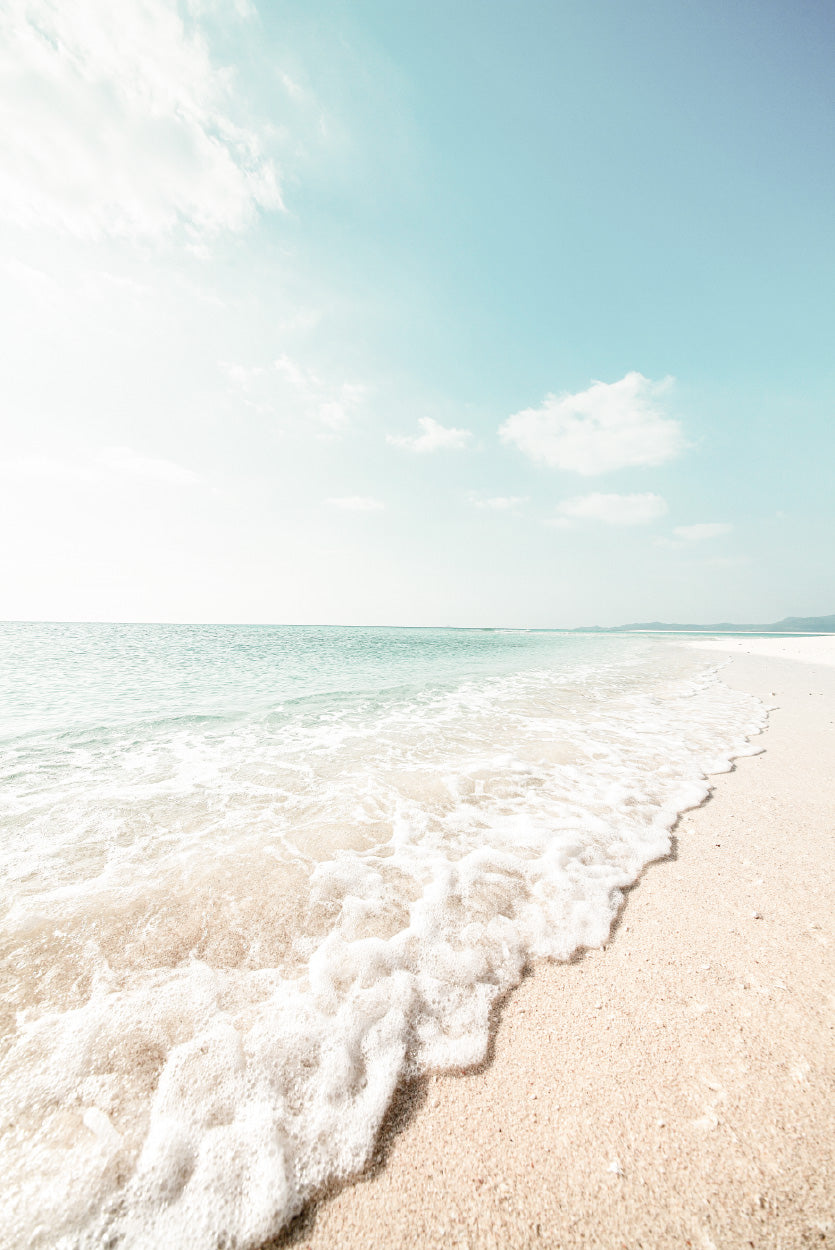 Seawaves on Sandy Beach Faded Photograph Glass Framed Wall Art, Ready to Hang Quality Print