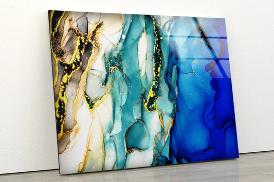 Blue Gold & White Fluid UV Direct Aluminum Print Australian Made Quality