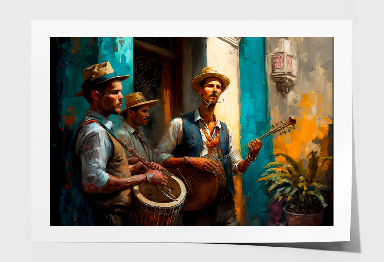 Jazz Band Havana Street Oil Painting Wall Art Limited Edition High Quality Print Unframed Roll Canvas None