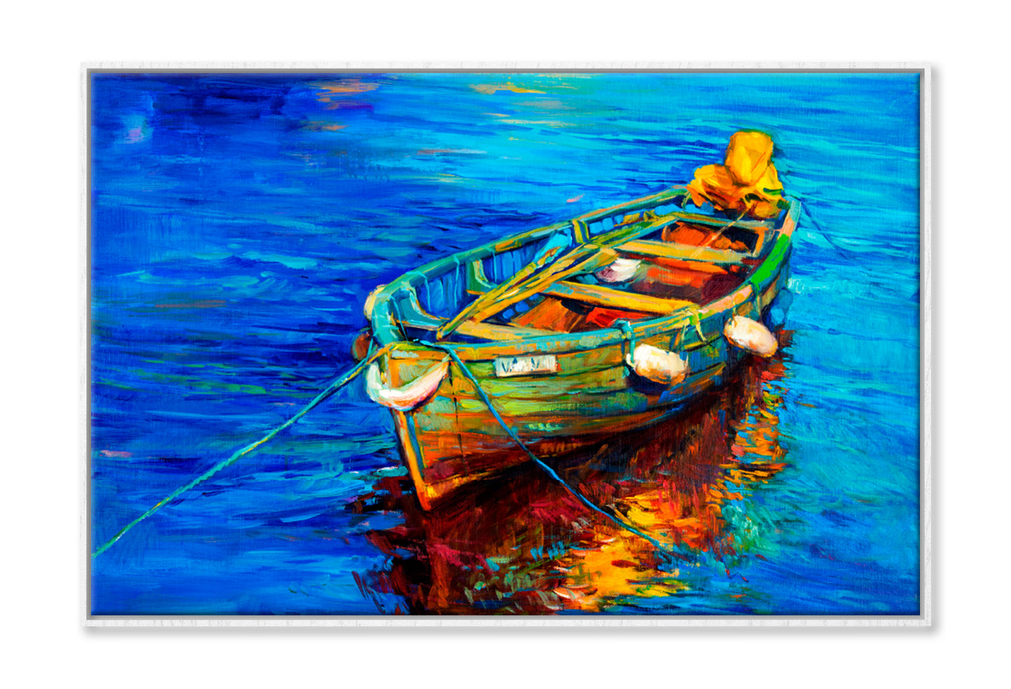 Boat On Lake Oil Painting Wall Art Limited Edition High Quality Print Canvas Box Framed White