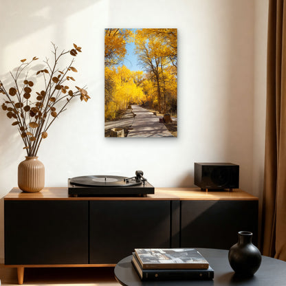 Golden Autumn Forest Path China 60x90cm Metal Print Ready to Hang