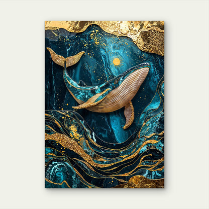 Gold Foil Teal Whale Ocean 60x90cm Metal Print Ready to Hang