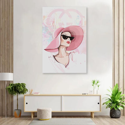 Lady With Pink Hat 3D Design Acrylic Glass Print Tempered Glass Wall Art 100% Made in Australia Ready to Hang