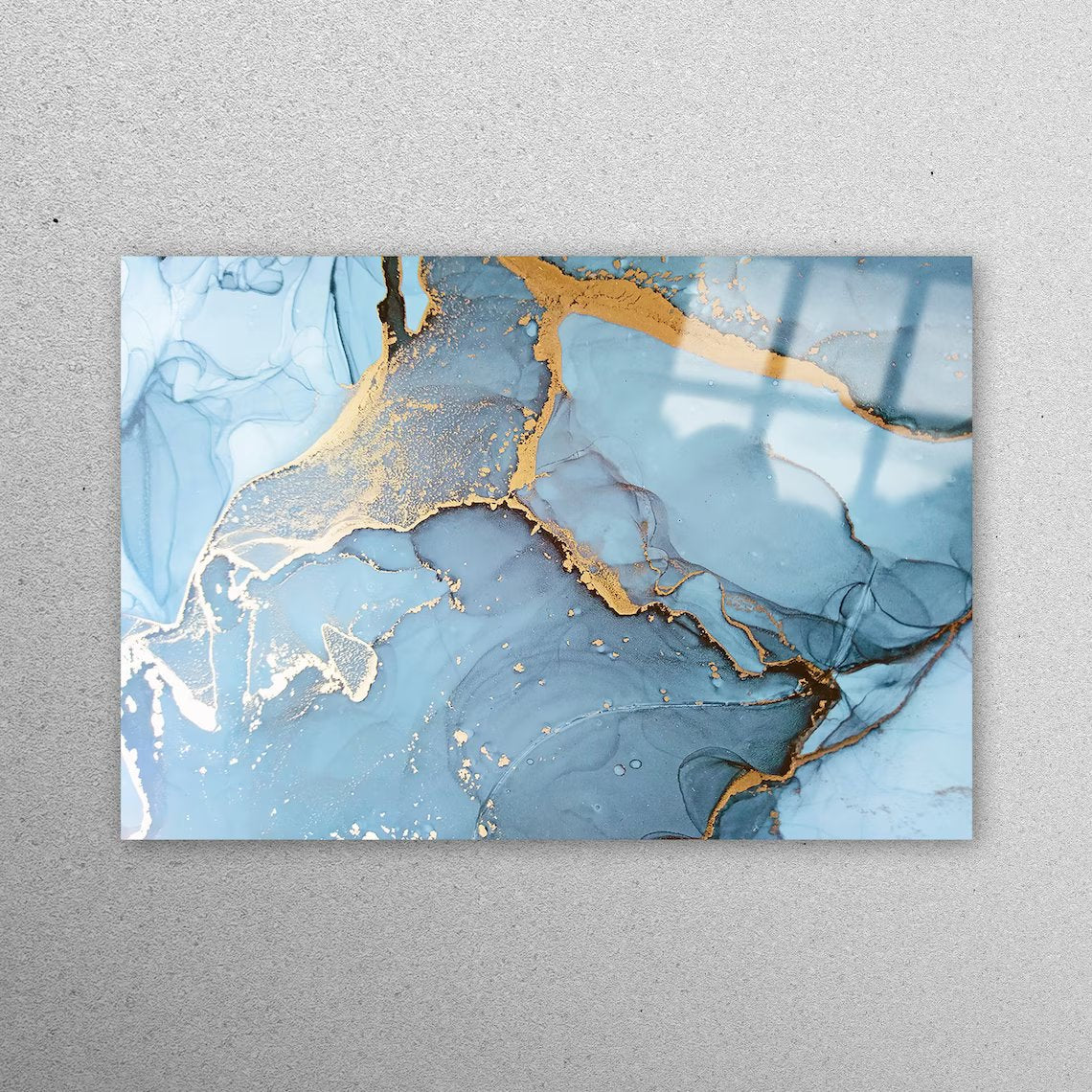 Blue & Gold Alcohol Ink Acrylic Glass Print Tempered Glass Wall Art 100% Made in Australia Ready to Hang