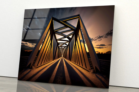 Evening Light, Metal Bridge Acrylic Glass Print Tempered Glass Wall Art 100% Made in Australia Ready to Hang - Bella Home Decor