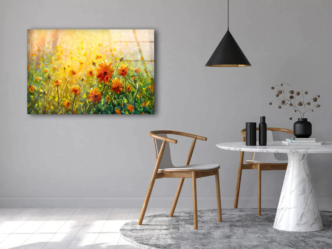 Orange Flower Field UV Direct Aluminum Print Australian Made Quality