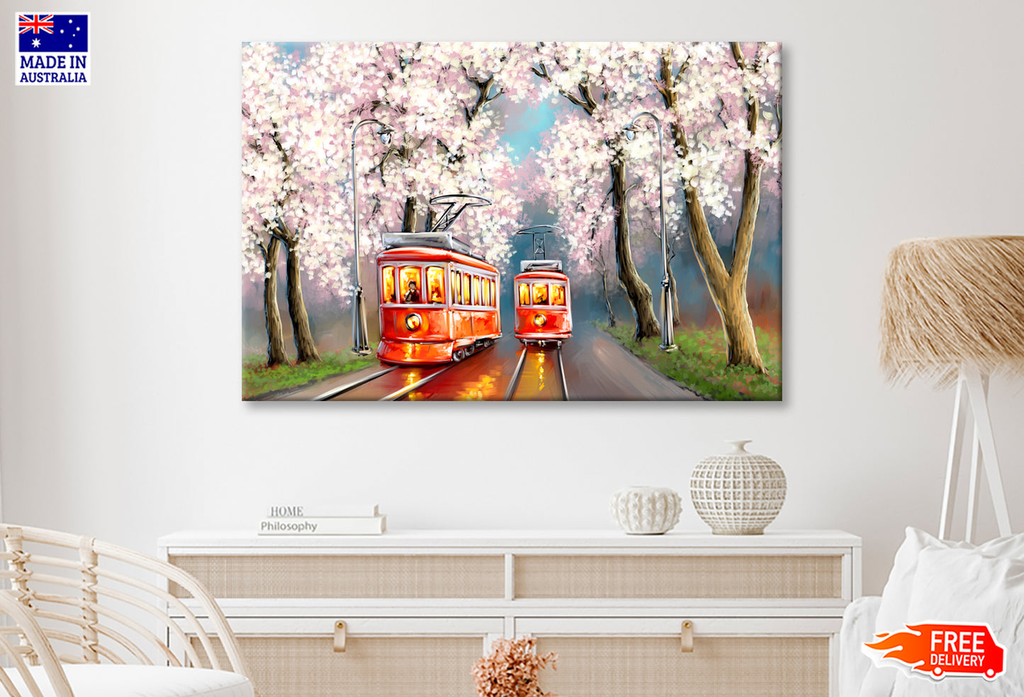 Tram Spring Oil Painting Wall Art Limited Edition High Quality Print