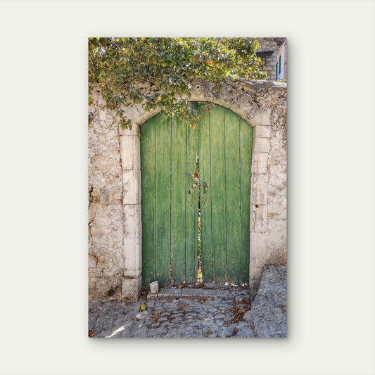 Old Green Wooden Door Set In a Stone Wall 40x60cm Metal Print Ready to Hang