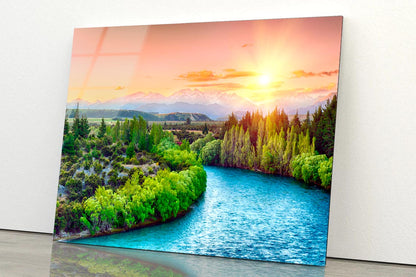 River Running Through a Lush Green Forest Acrylic Glass Print Tempered Glass Wall Art 100% Made in Australia Ready to Hang - Bella Home Decor