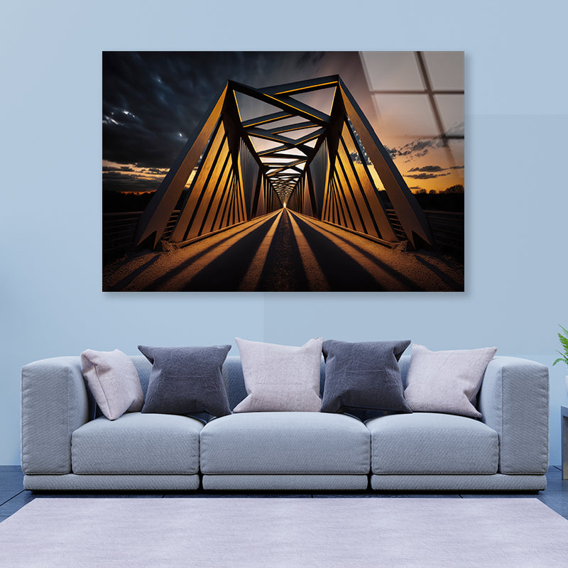 Evening Light, Metal Bridge Acrylic Glass Print Tempered Glass Wall Art 100% Made in Australia Ready to Hang - Bella Home Decor
