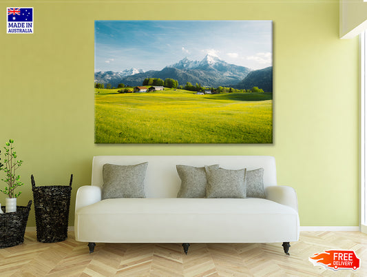 A Field Of Grass in the Foreground and Mountains Print 100% Australian Made