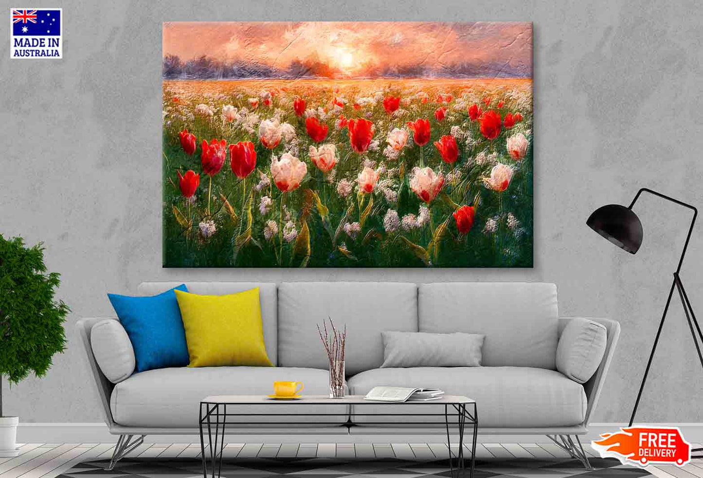 Colorful Drawing of Netherlands Flower Harvest Fields Wall Art Limited Edition High Quality Print