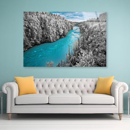 Blue River with White Trees Acrylic Glass Print Tempered Glass Wall Art 100% Made in Australia Ready to Hang