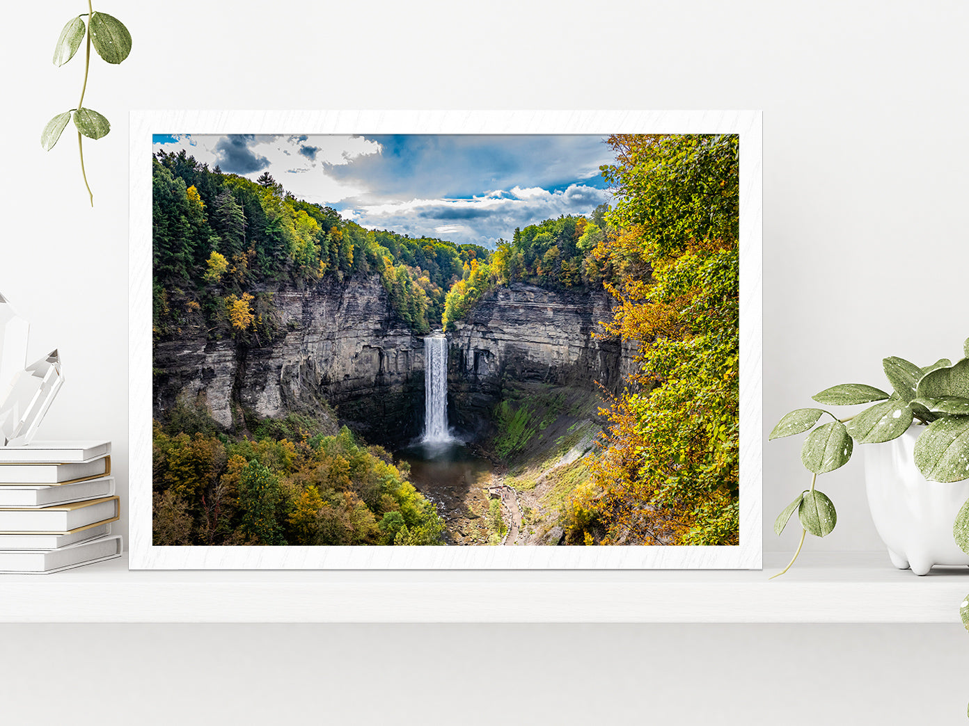 Autumn Forest With Finger Lakes Glass Framed Wall Art, Ready to Hang Quality Print Without White Border White