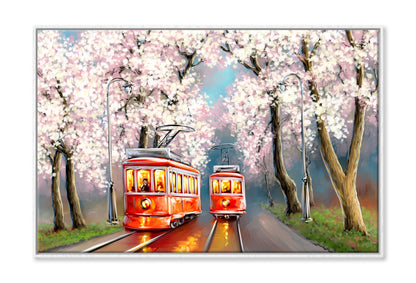 Tram Spring Oil Painting Wall Art Limited Edition High Quality Print Canvas Box Framed White