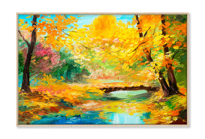 Colorful Autumn Forest With River Oil Painting Wall Art Limited Edition High Quality Print Canvas Box Framed Natural