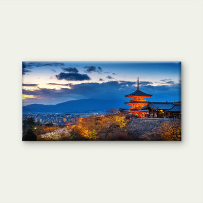 Kyoto City Temple Twilight Japan Wall Art Canvas Office Home Room Framed 120x60cm