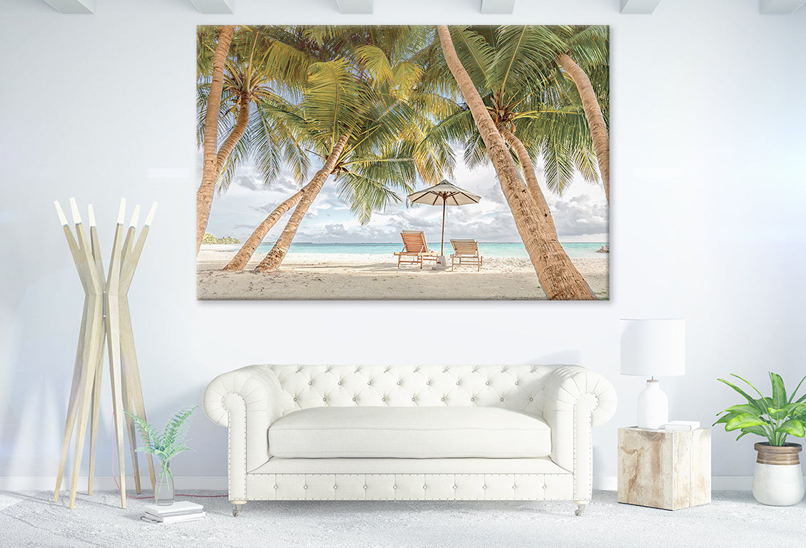 Beach Scenery Palms and Sun Beds Print 100% Australian Made