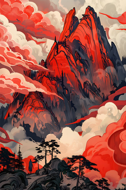 Red Rocky Mountain Clouds Sky 60x90cm Metal Print Ready to Hang