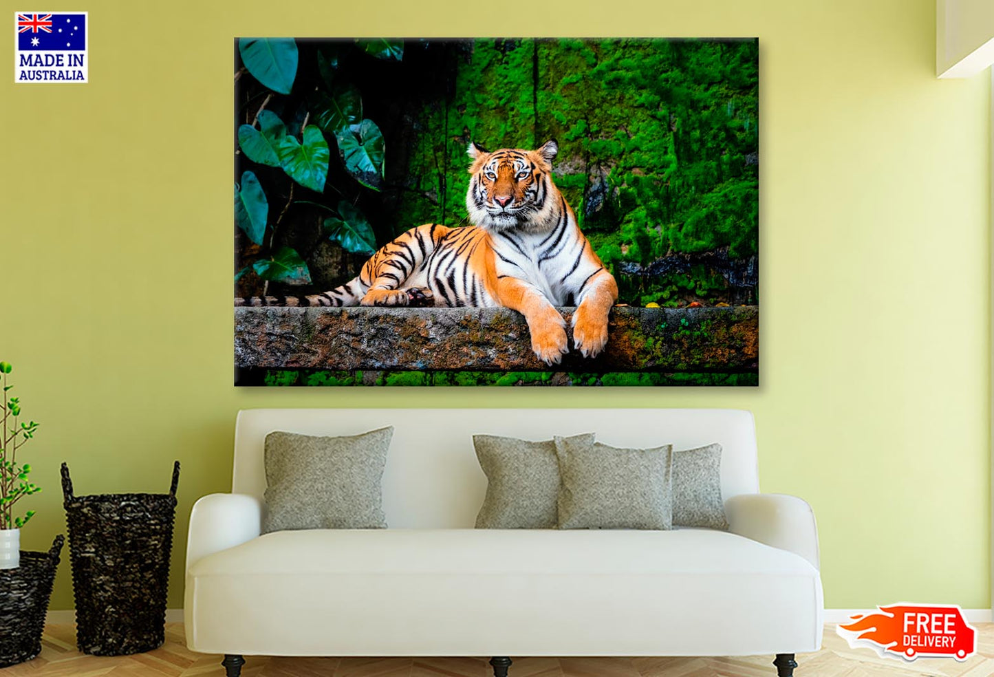 Beautiful Bengal Tiger with Lush Green Habitat Background Wall Art Decor 100% Australian Made - Bella Home Decor