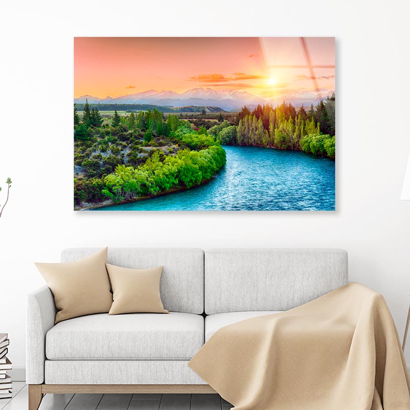 River Running Through a Lush Green Forest Acrylic Glass Print Tempered Glass Wall Art 100% Made in Australia Ready to Hang - Bella Home Decor