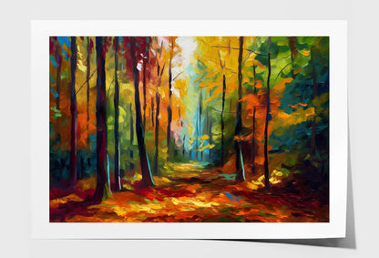Autumn Tree Forest Path Oil Painting Wall Art Limited Edition High Quality Print Unframed Roll Canvas None