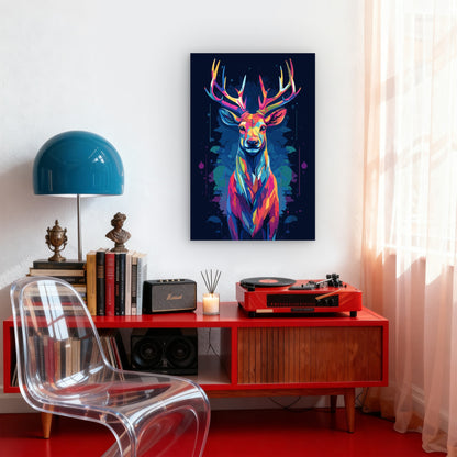 Vibrant Geometric Deer Buck Portrait 40x60cm Metal Print Ready to Hang