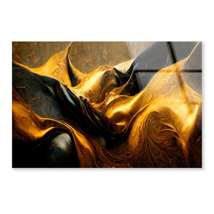 Black And Gold Waves Abstract  Acrylic Glass Print Tempered Glass Wall Art 100% Made in Australia Ready to Hang - Bella Home Decor