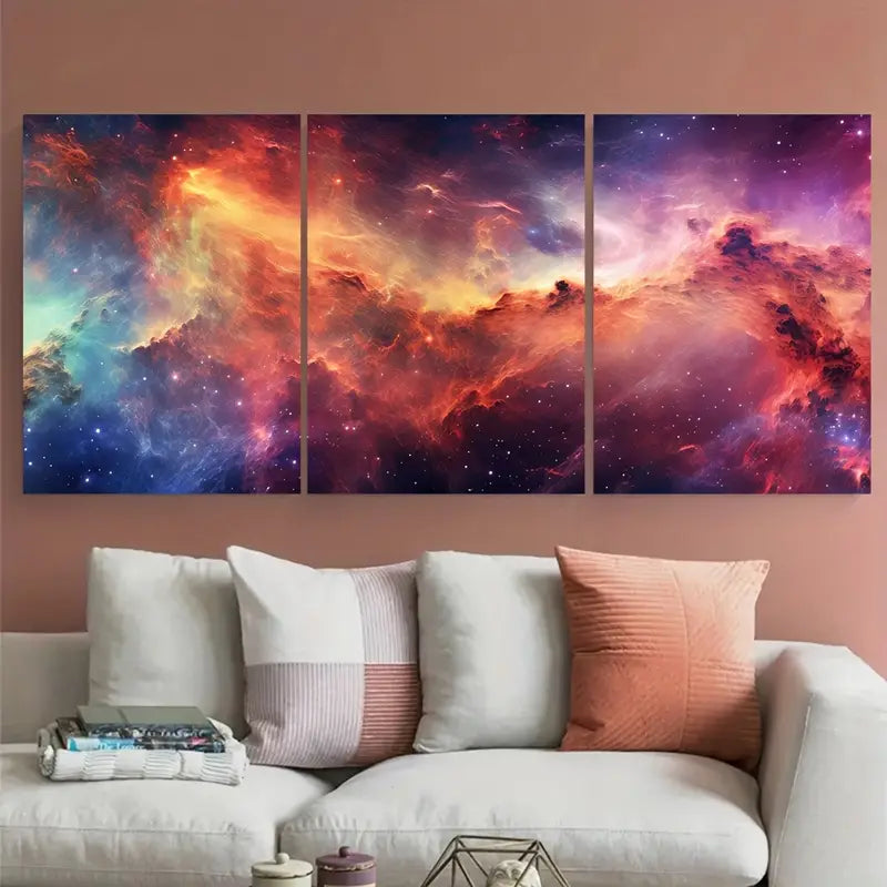 3pcs Vibrant Outer Space for galaxy Metal Print Ready to Hang Art