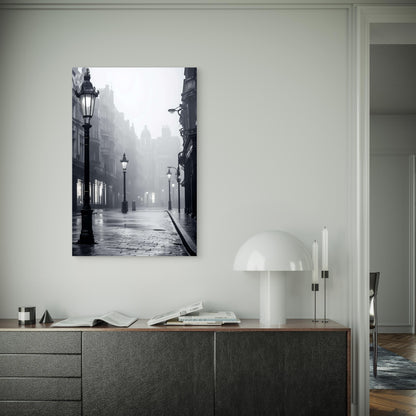 Vintage Black White Foggy London Street 40x60cm Metal Print Ready to Hang